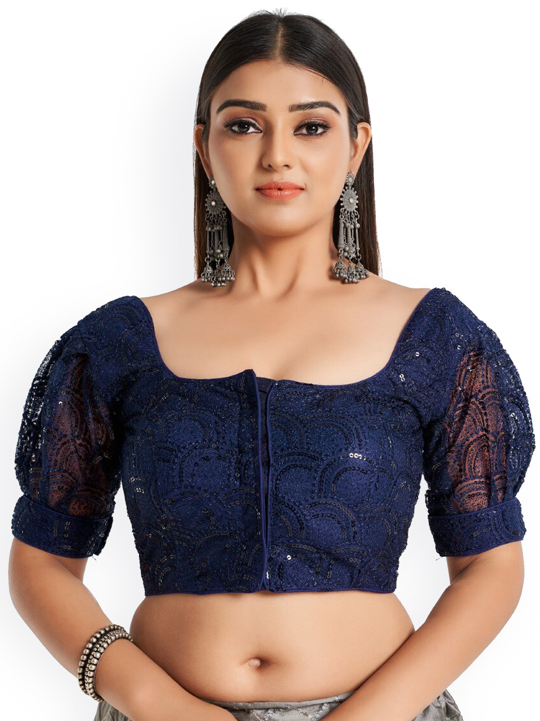 

HIMRISE Embroidered Cotton Saree Blouse, Blue