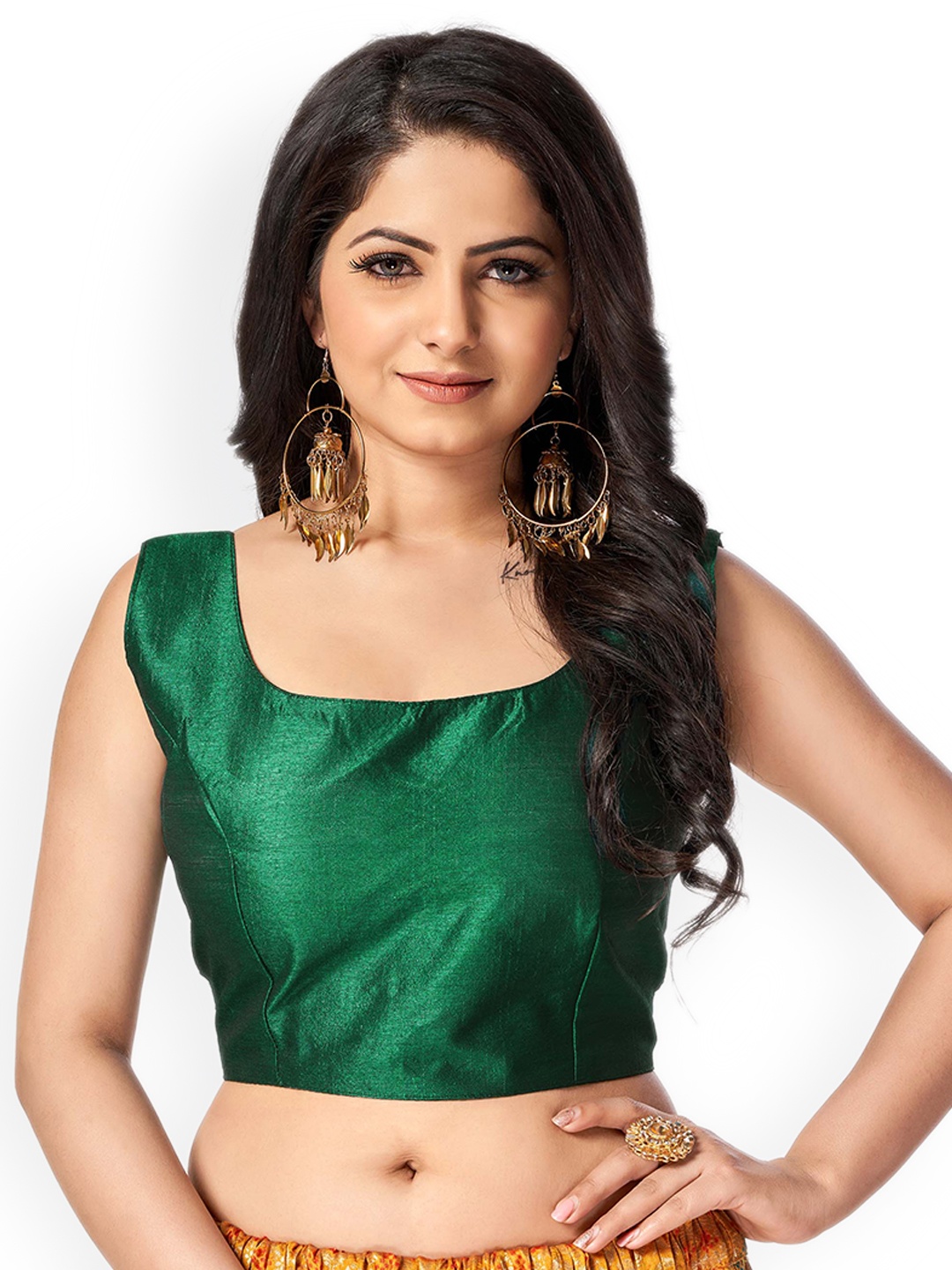 

HIMRISE Cotton Brocade Sleeveless Saree Blouse, Green