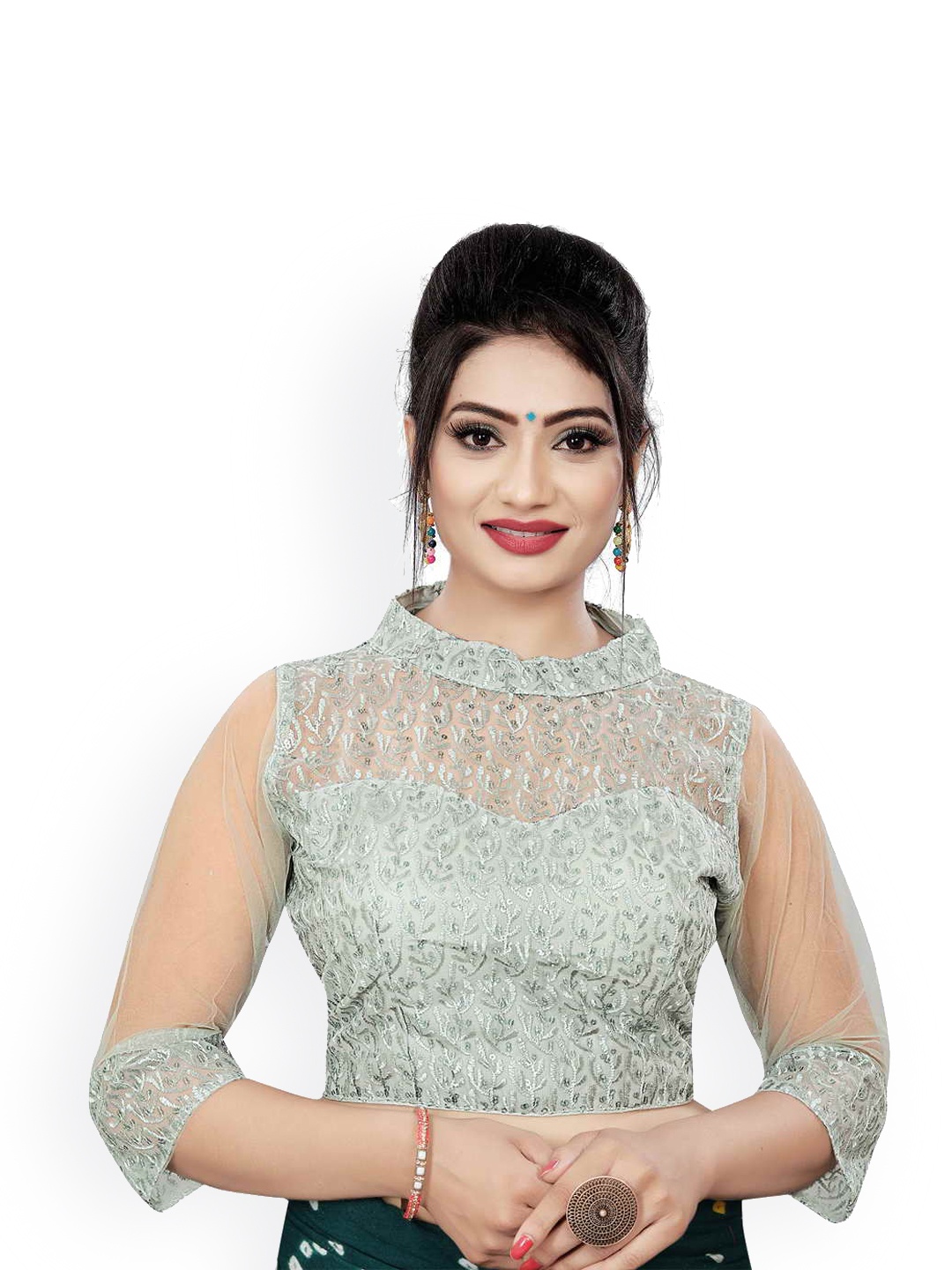 

HIMRISE Embroidered Saree Blouse, Grey