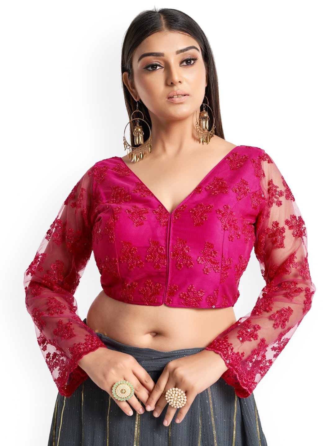 

HIMRISE Embroidered Cotton Saree Blouse, Pink