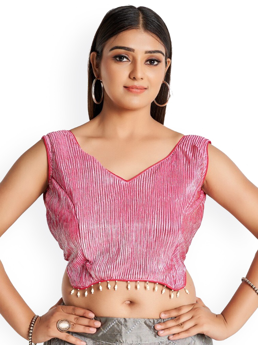 

HIMRISE Self-Design Cotton Saree Blouse, Pink