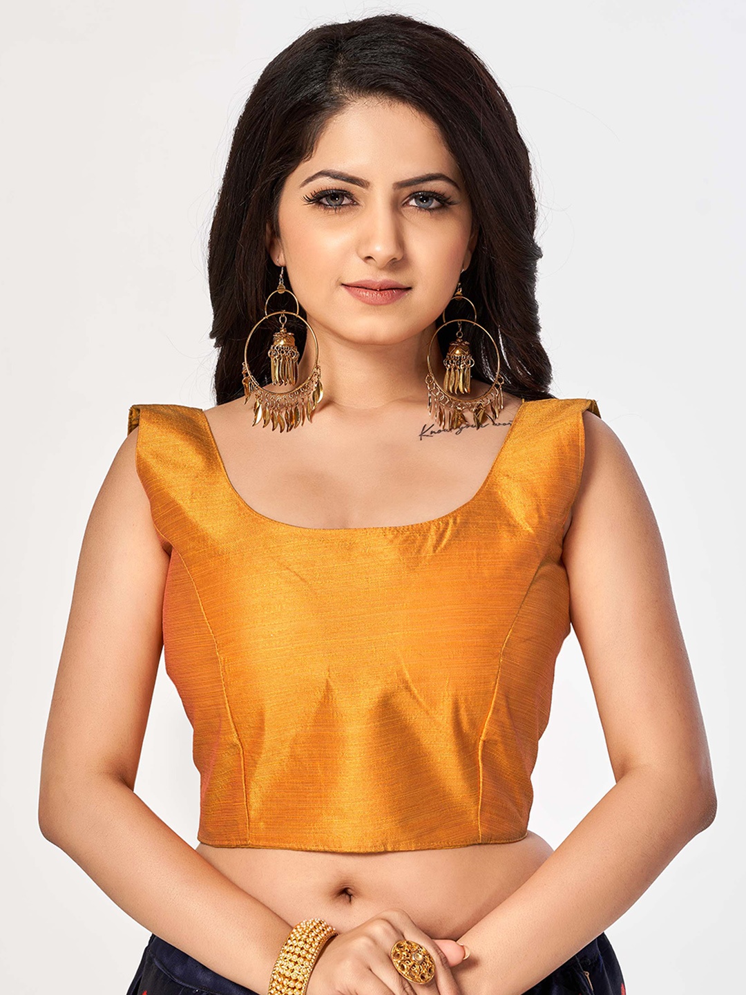 

HIMRISE Plus Size Sleeveless Brocade Saree Blouse, Yellow
