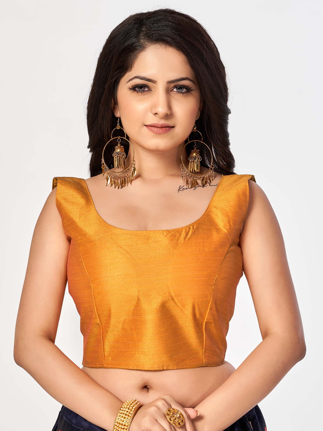 

HIMRISE Sleeveless Brocade Saree Blouse, Yellow