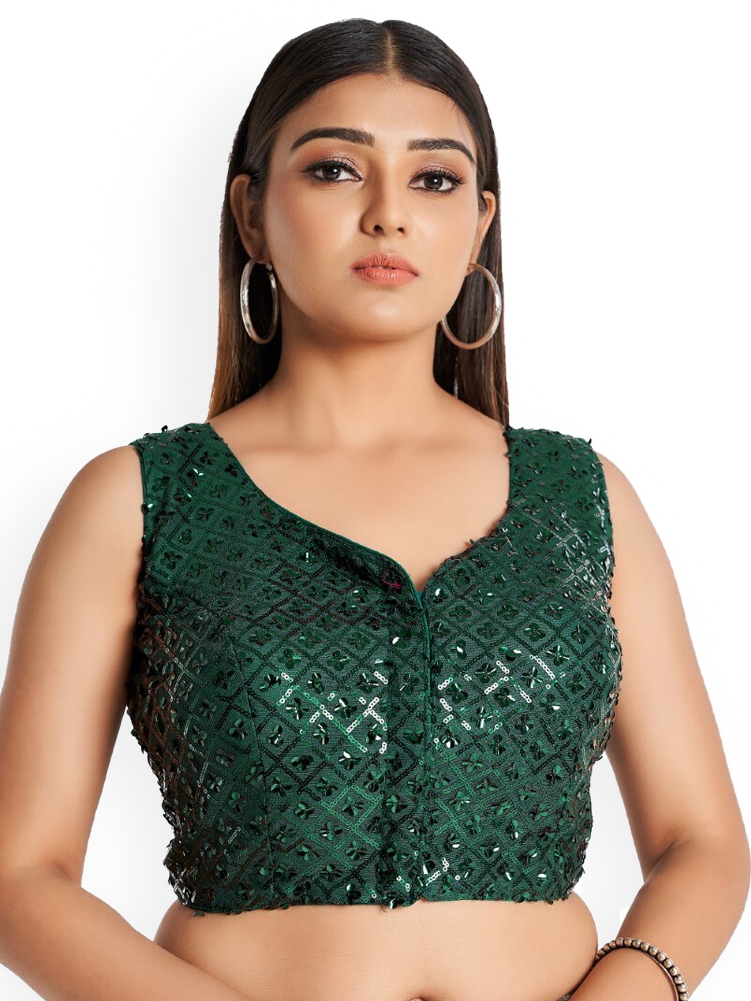 

HIMRISE Women Embroidered Cotton Saree Blouse, Green