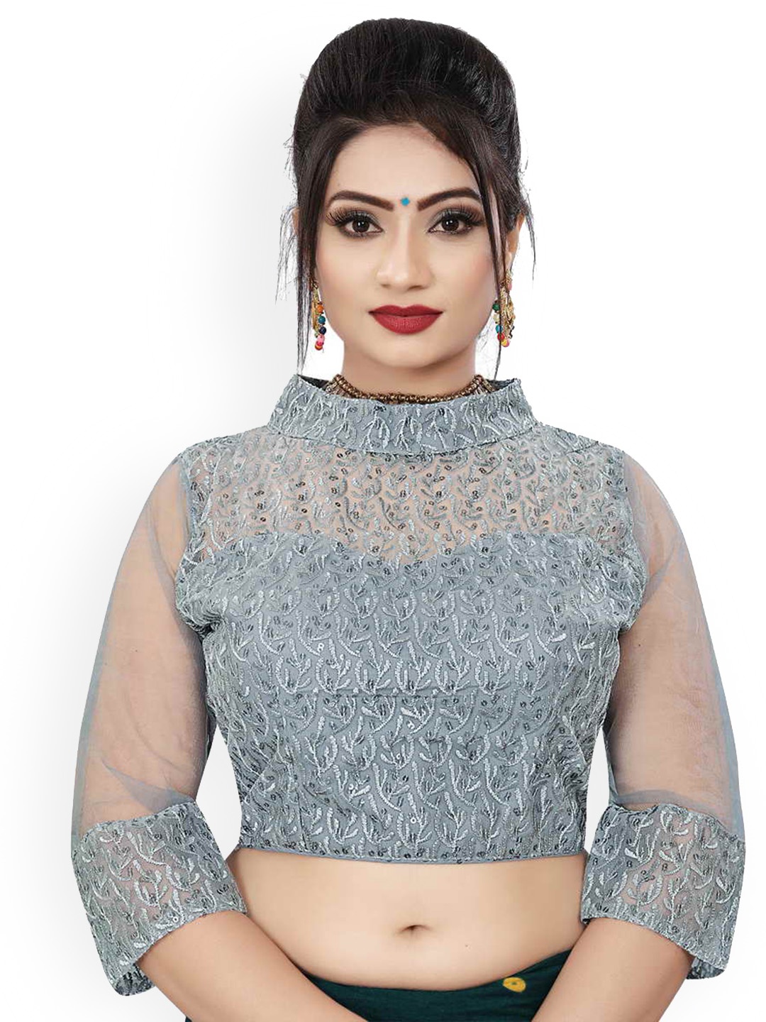 

HIMRISE Women Grey Embroidered Cotton Saree Blouse