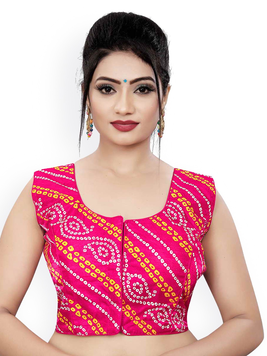 

HIMRISE Bandhani Printed Cotton Saree Blouse, Pink