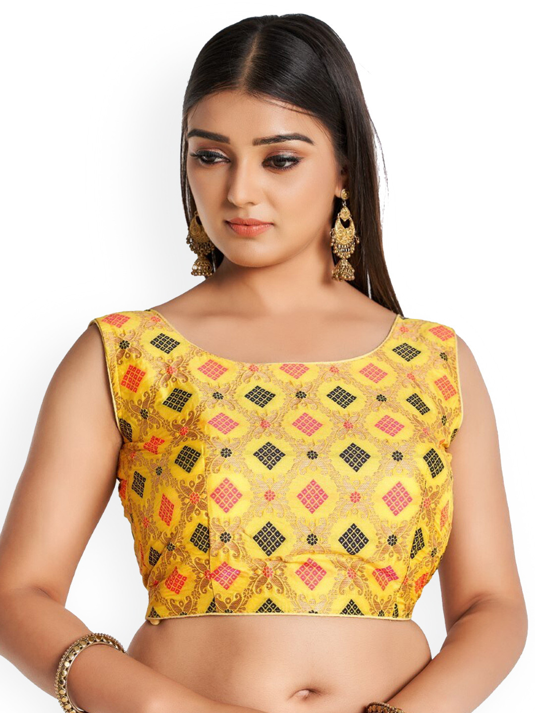 

HIMRISE Plus Size Woven Design Cotton Saree Blouse, Yellow