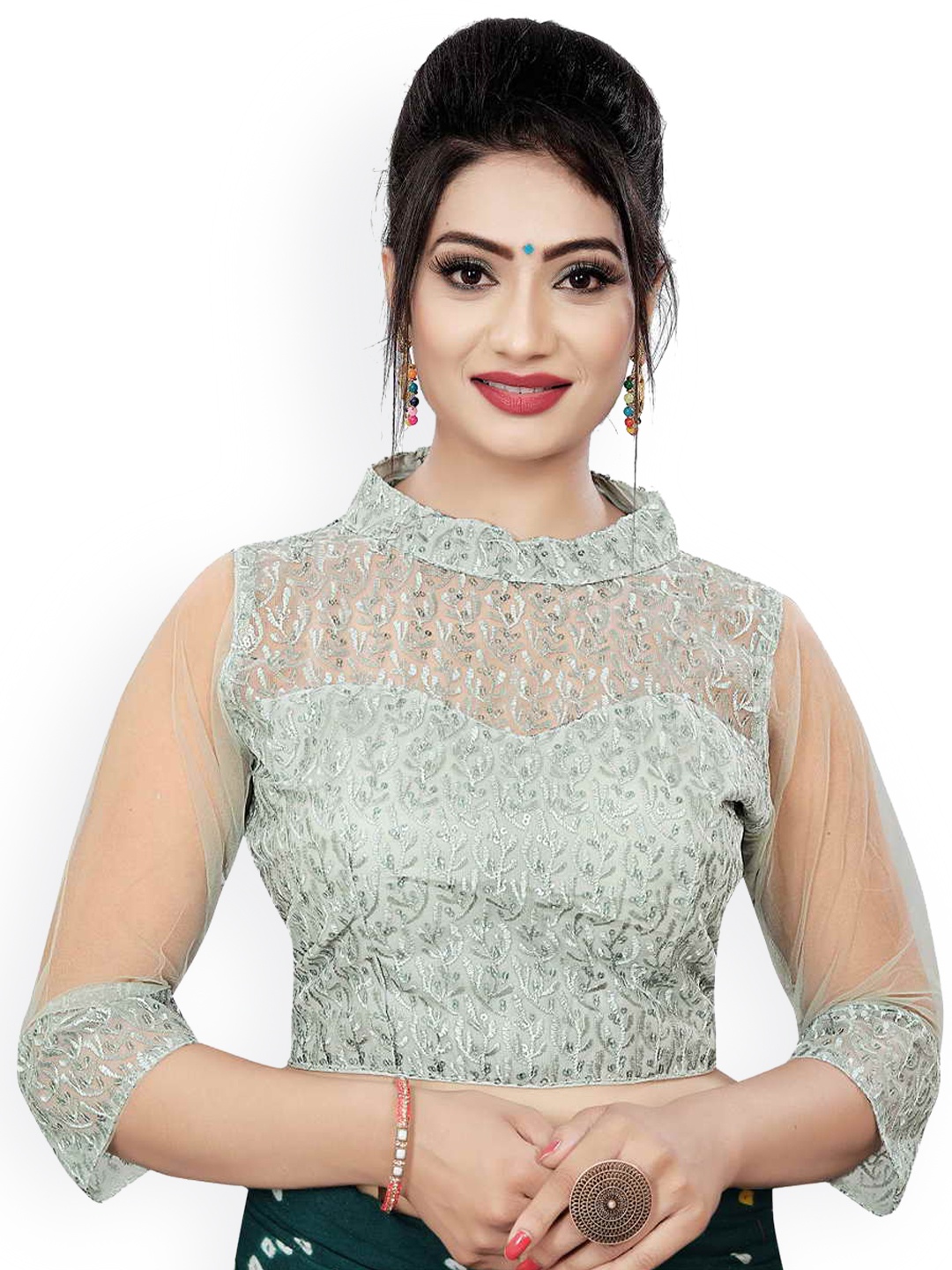 

HIMRISE Plus Size Embroidered Cotton Saree Blouse, Grey