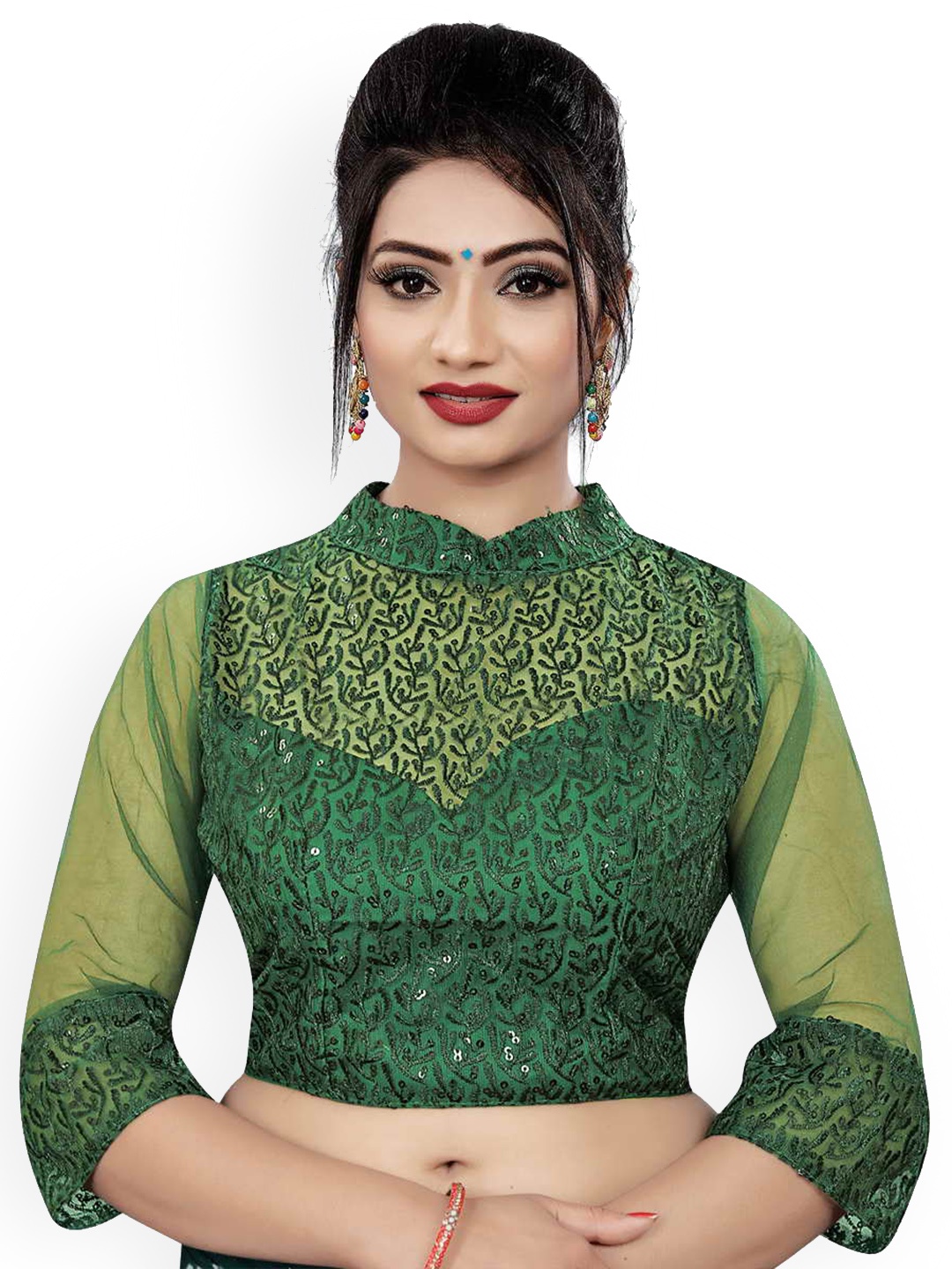 

HIMRISE Embroidered Cotton Saree Blouse, Green
