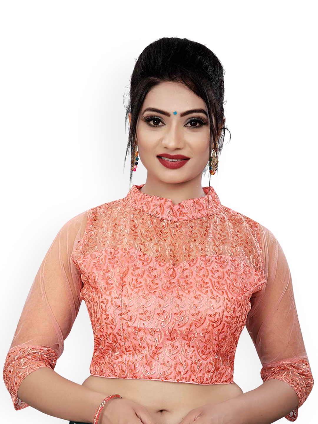 

HIMRISE Plus Size Embroidered Readymade Cotton Saree Blouse, Peach