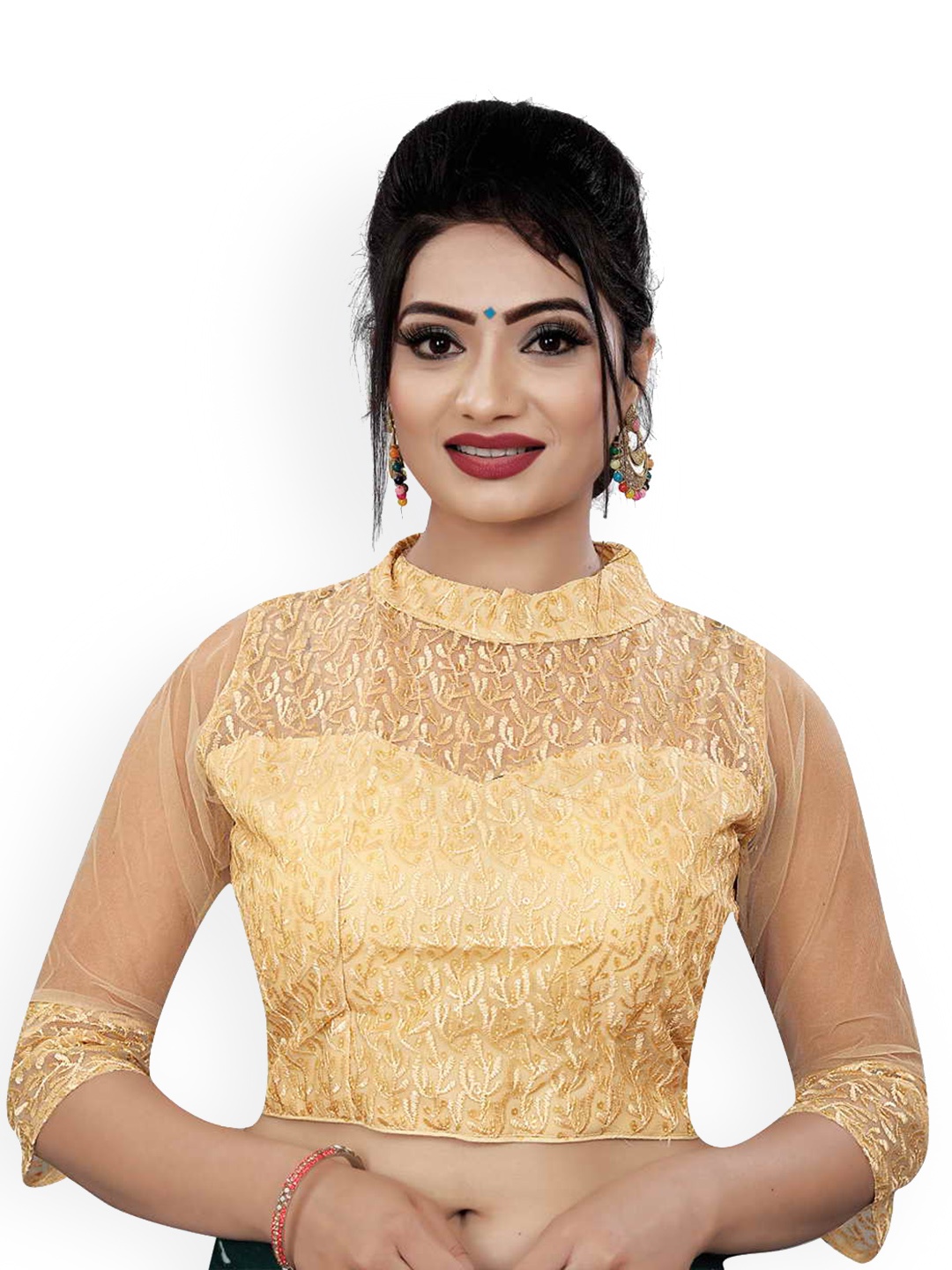 

HIMRISE Embroidered Cotton Saree Blouse, Gold