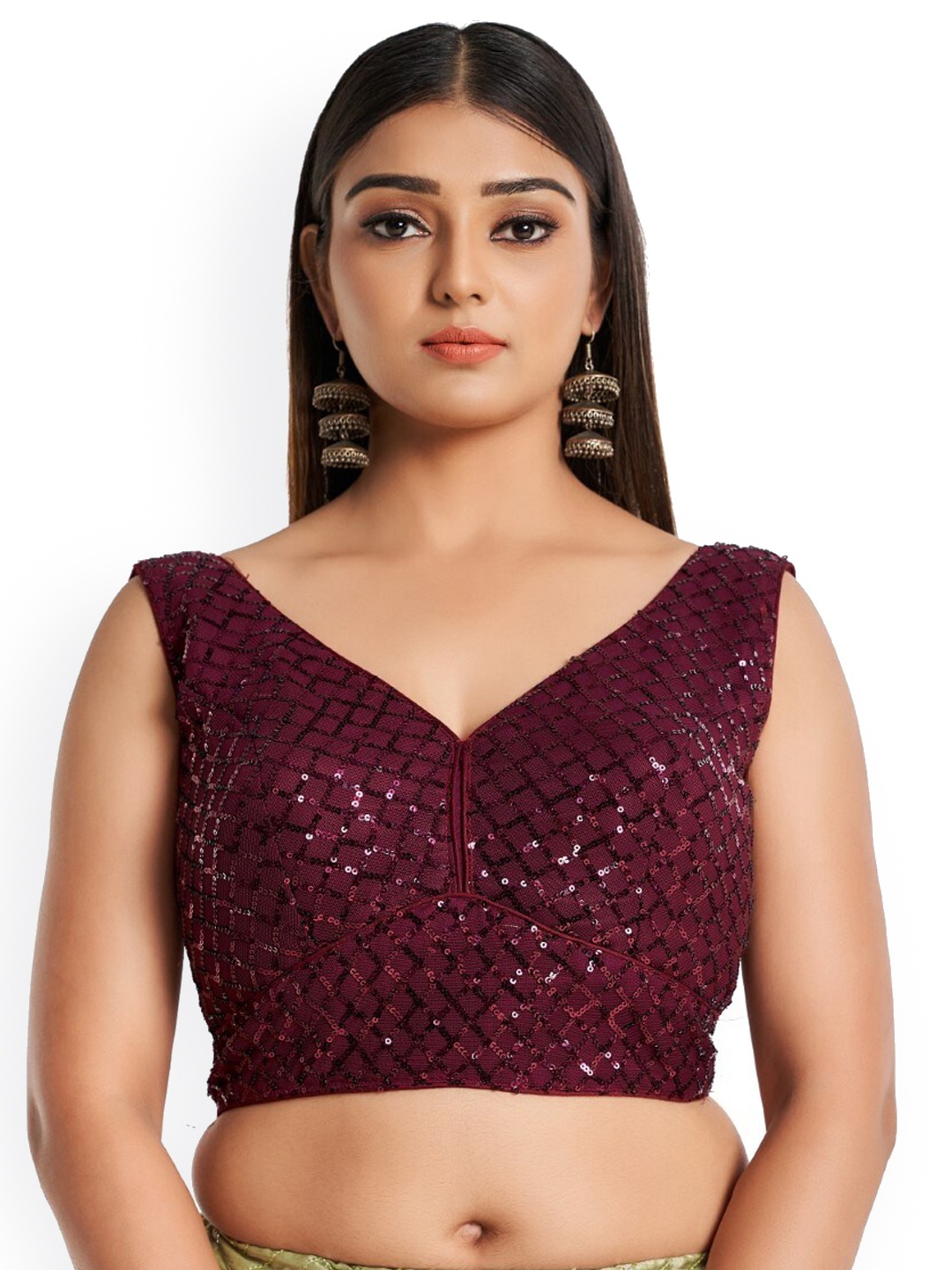 

HIMRISE Sequin Embellished V-Neck Saree Blouse, Purple
