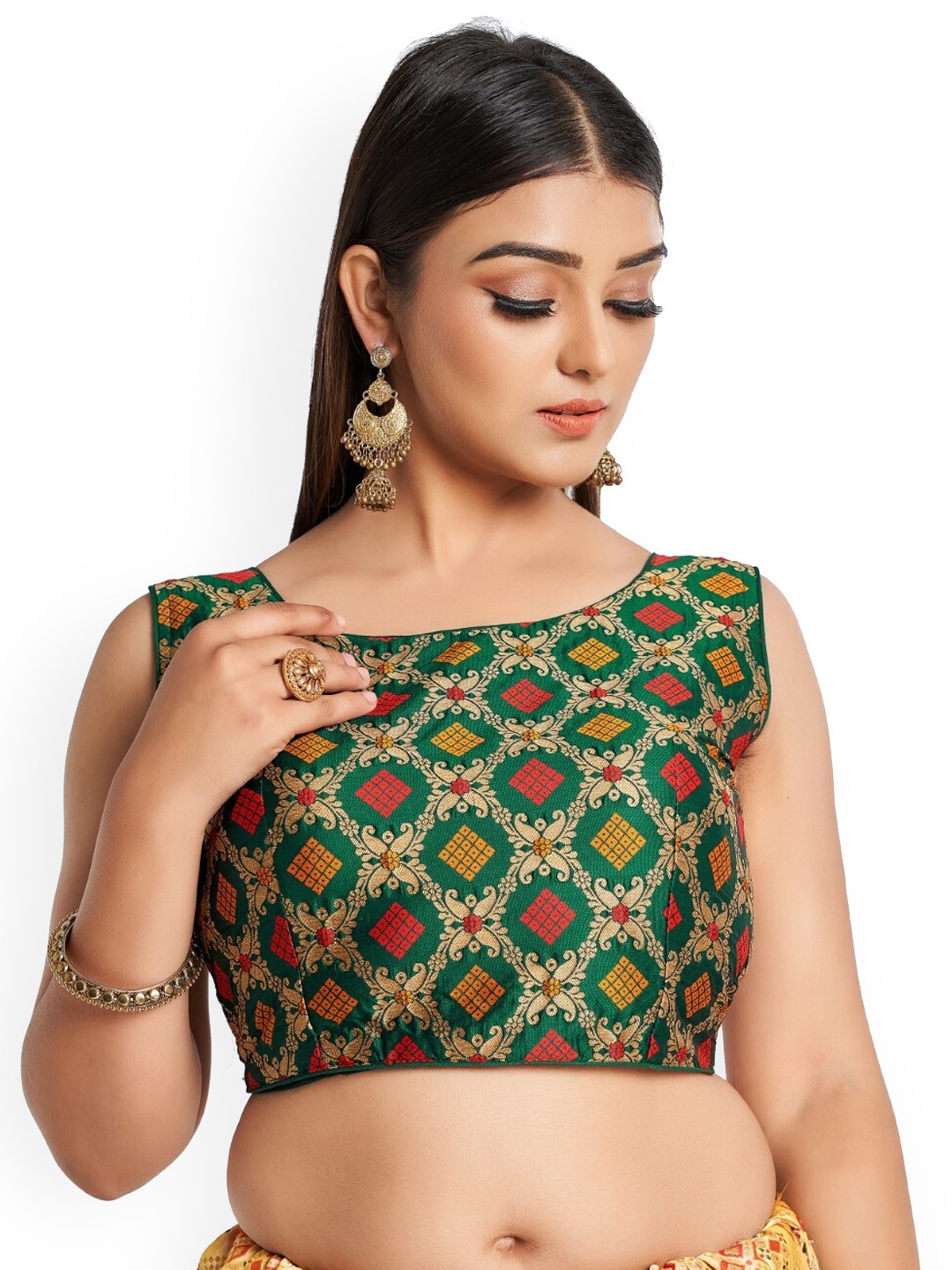 

HIMRISE Woven Design Cotton Saree Blouse, Green