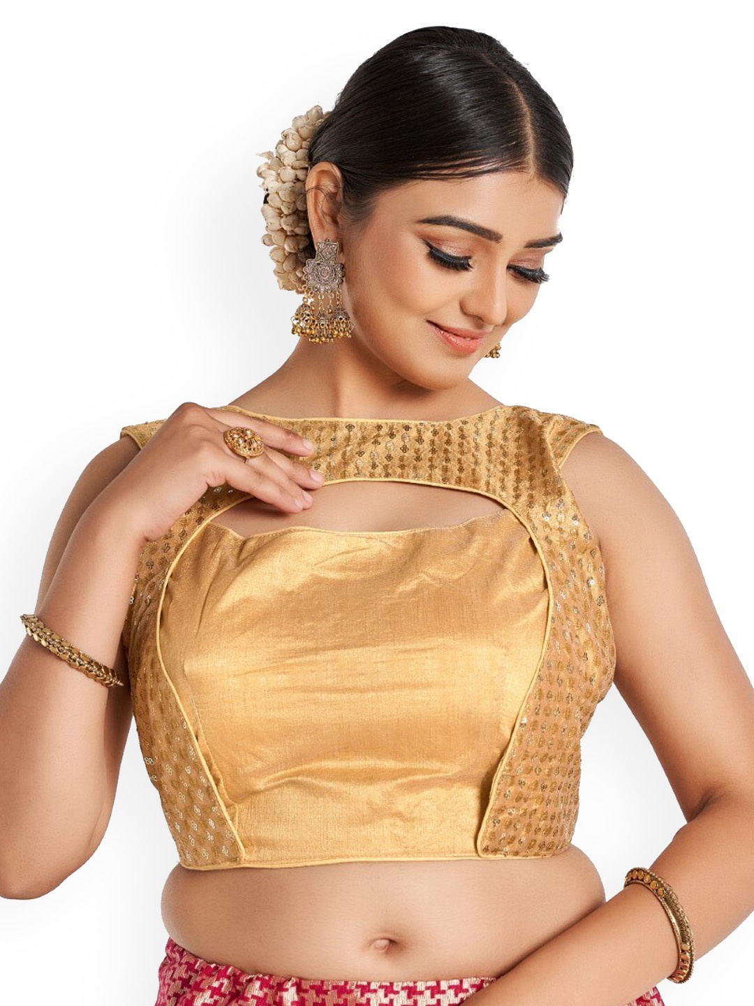 

HIMRISE Self-Design Cotton Saree Blouse, Gold