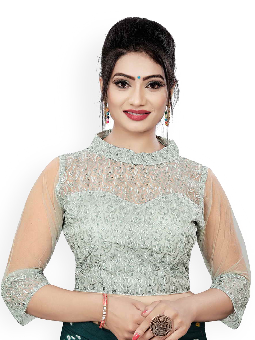 

HIMRISE Embroidered Saree Blouse, Grey