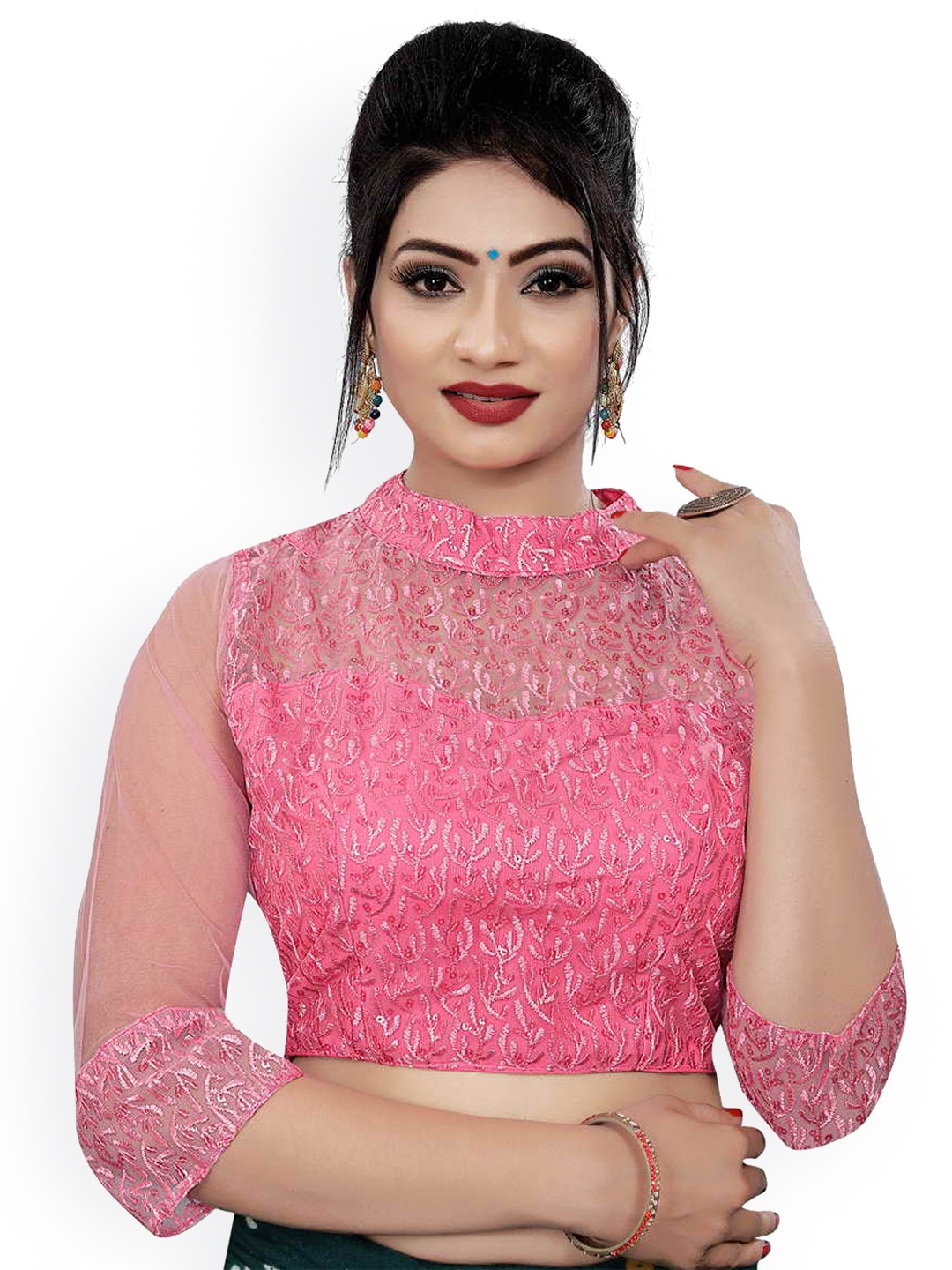 

HIMRISE Embroidered Cotton Saree Blouse, Pink