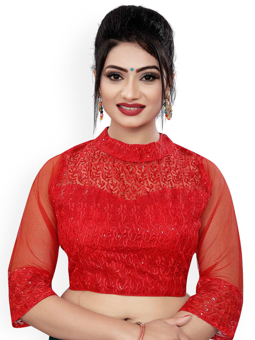 

HIMRISE Embroidered Cotton Saree Blouse, Red