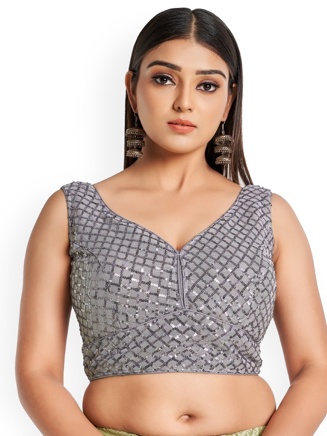 

HIMRISE Self-Design Cotton Saree Blouse, Grey
