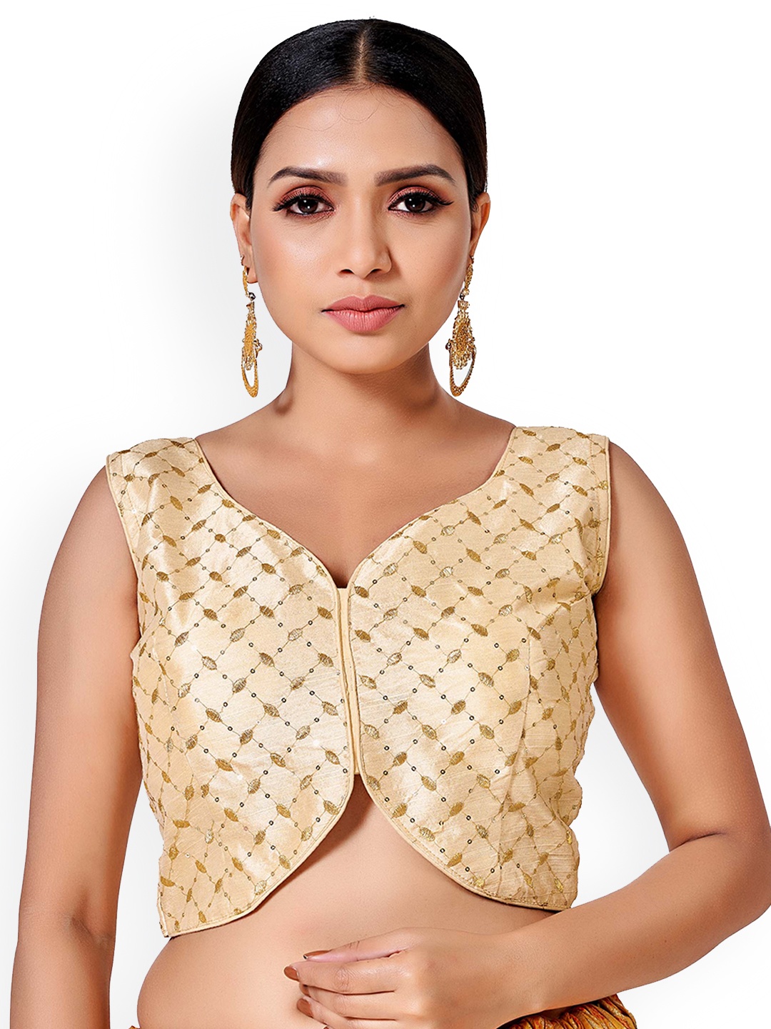 

HIMRISE Embroidered Sleeveless Saree Blouse, Gold