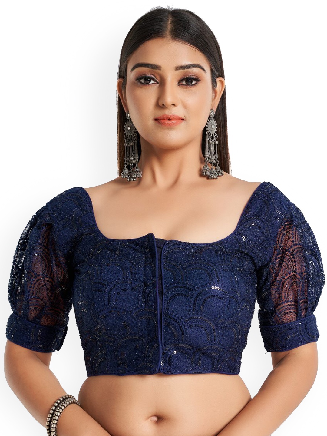 

HIMRISE Sequin Embroidered Saree Blouse, Navy blue