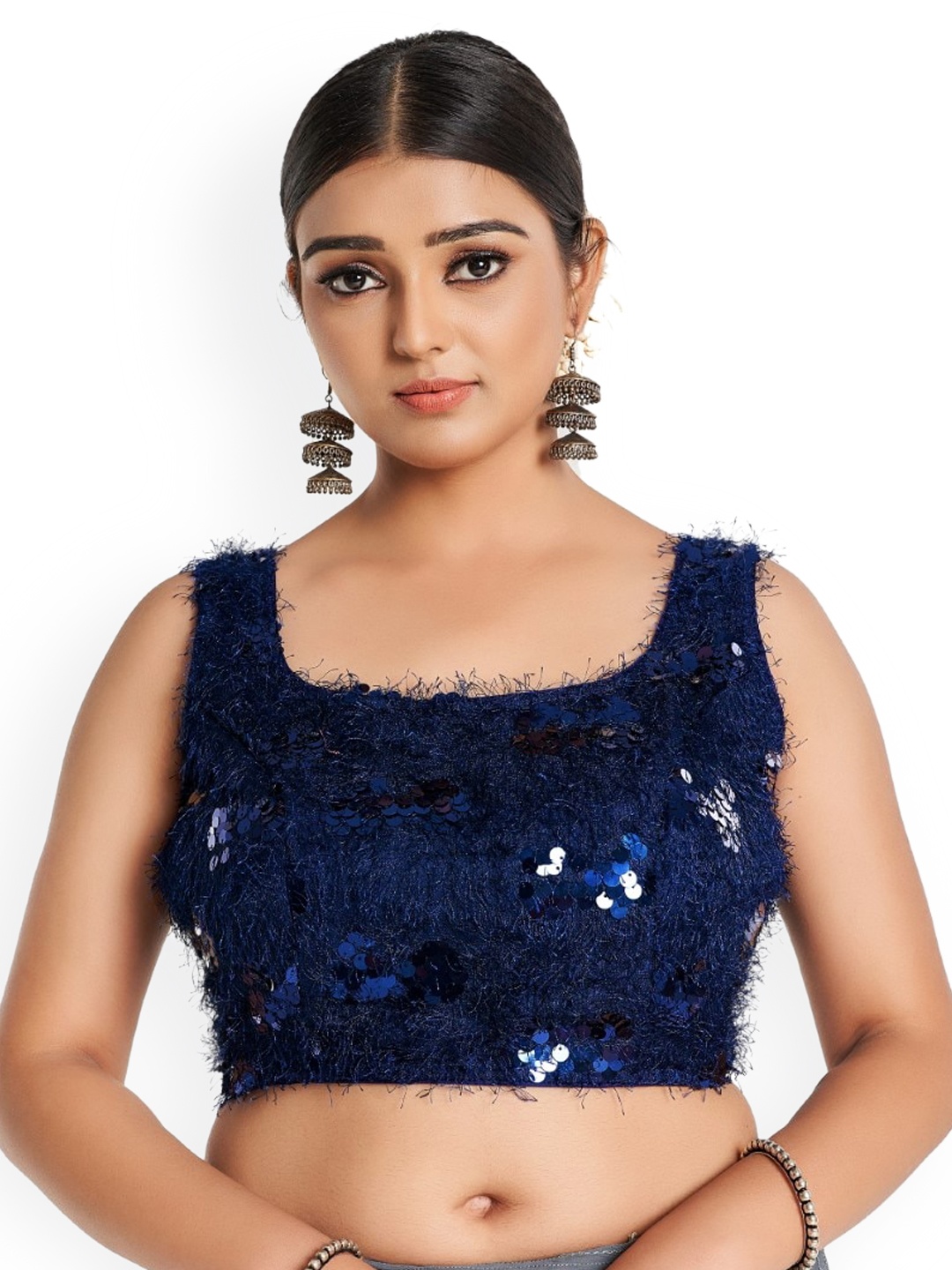 

HIMRISE Sequin Embellished Saree Blouse, Navy blue