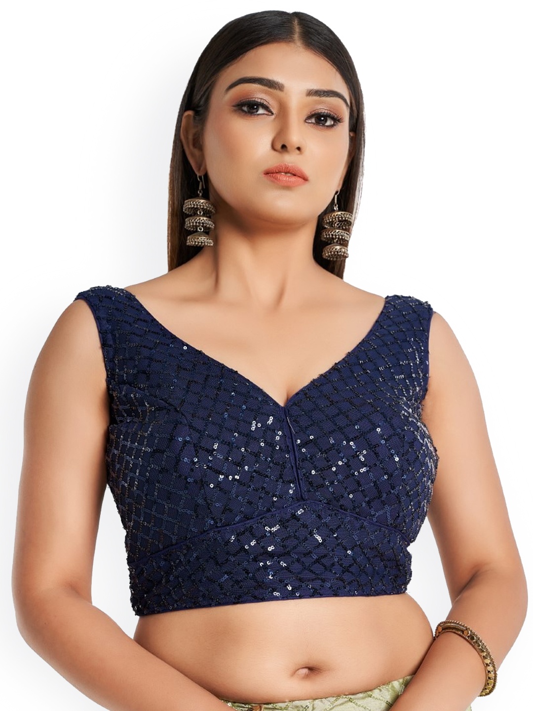 

HIMRISE Sequin Embellished Sleeveless Saree Blouse, Navy blue