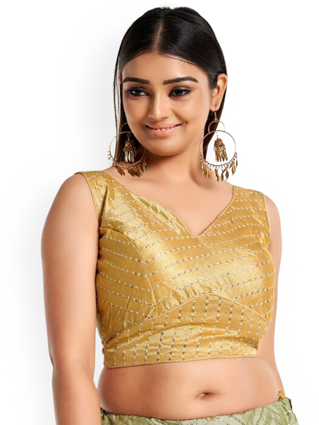 

HIMRISE Embroidered Sleeveless Saree Blouse, Gold