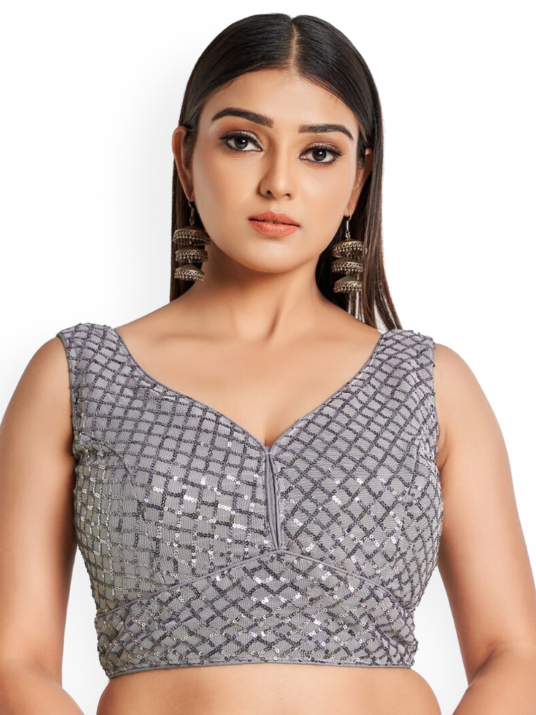 

HIMRISE Sequin Embellished Saree Blouse, Grey
