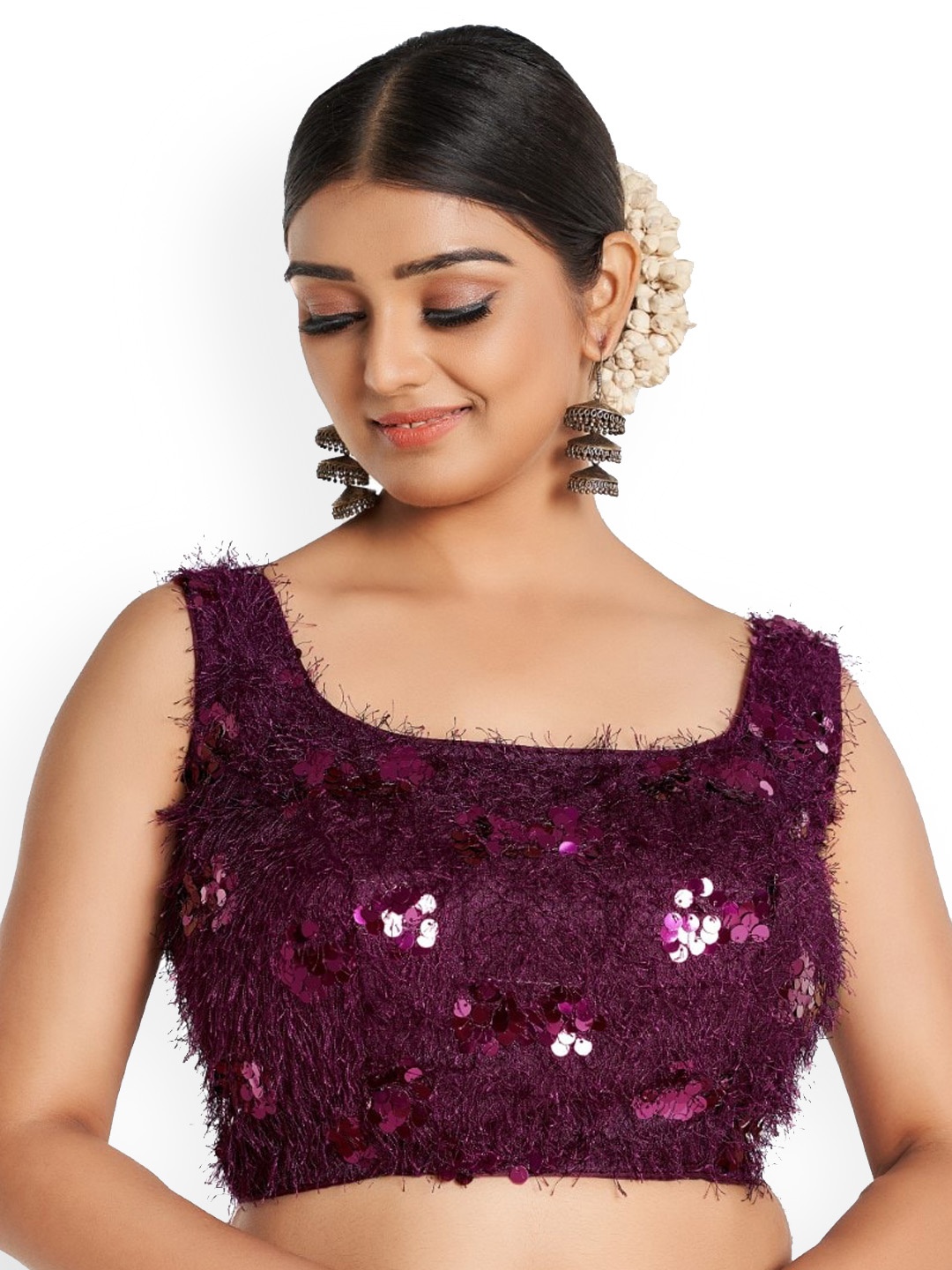 

HIMRISE Embellished Cotton Saree Blouse, Purple