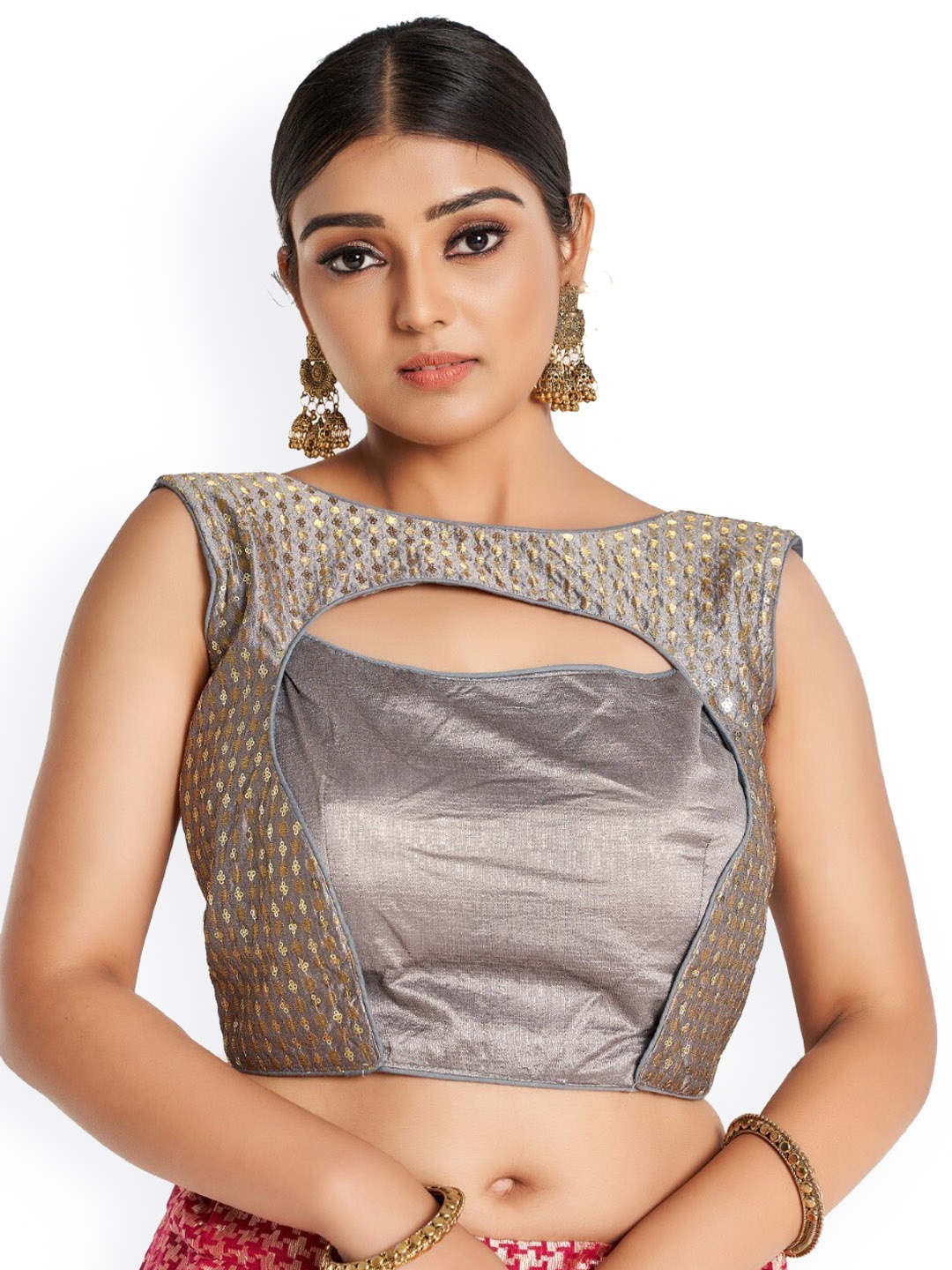 

HIMRISE Self-Designed Cotton Saree Blouse, Grey