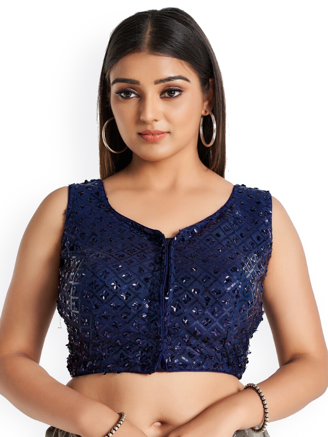 

HIMRISE Self Design Cotton Saree Blouse, Blue