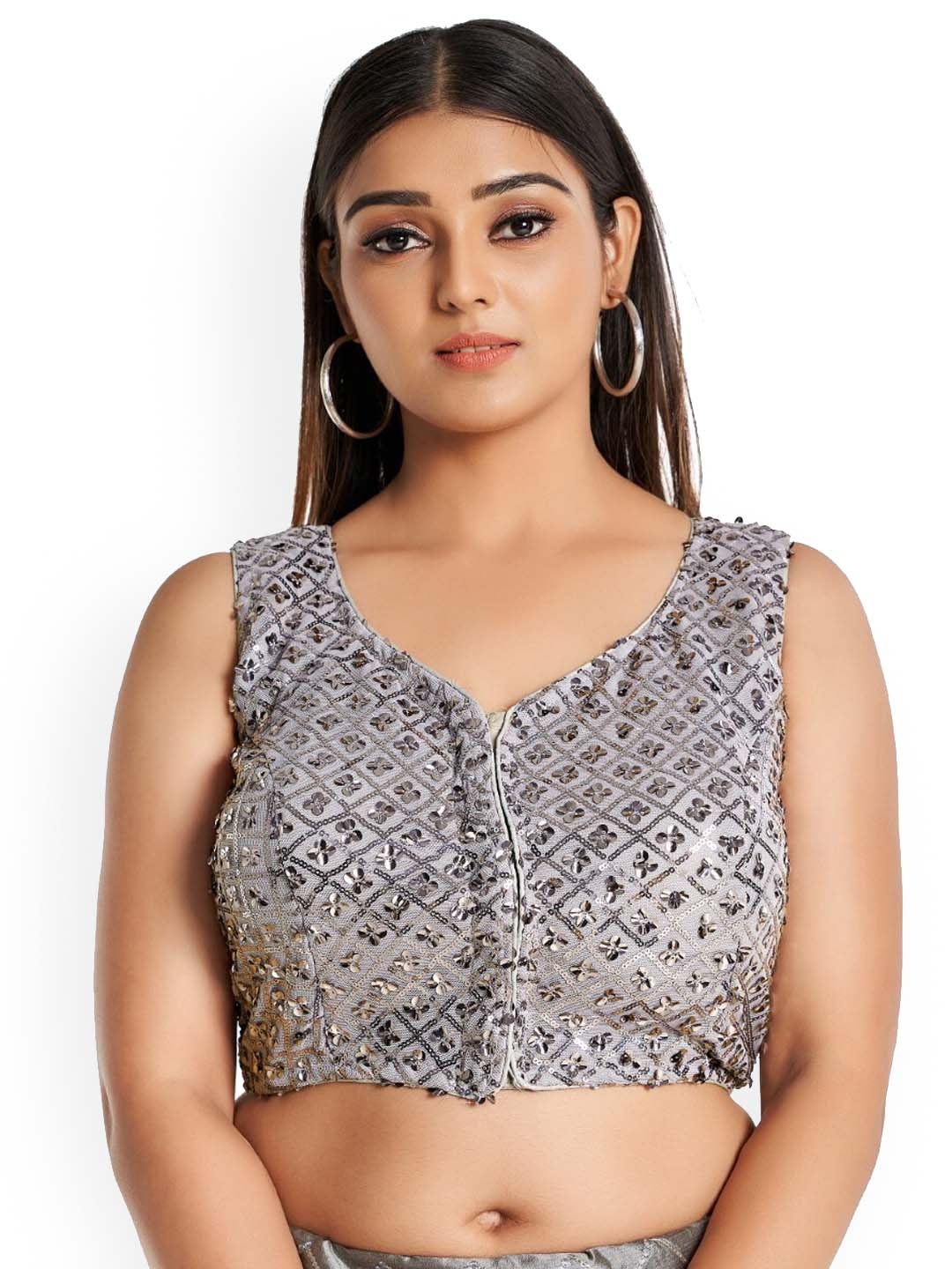

HIMRISE Embellished Saree Blouse, Grey