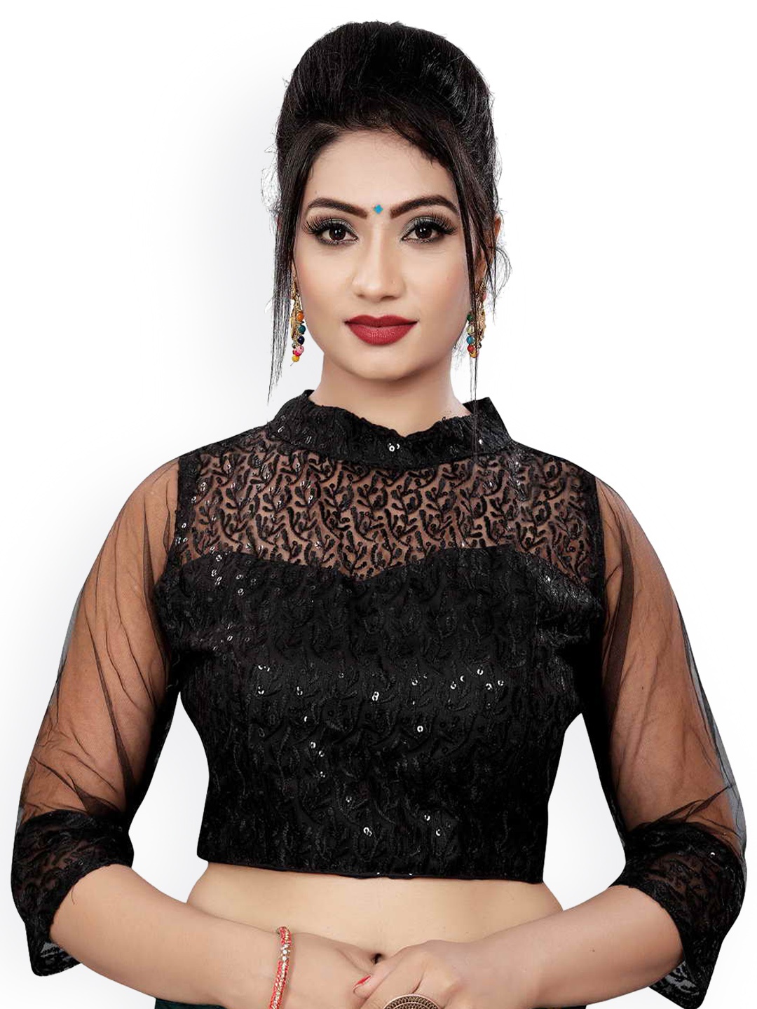 

HIMRISE Embroidered Cotton Saree Blouse, Black