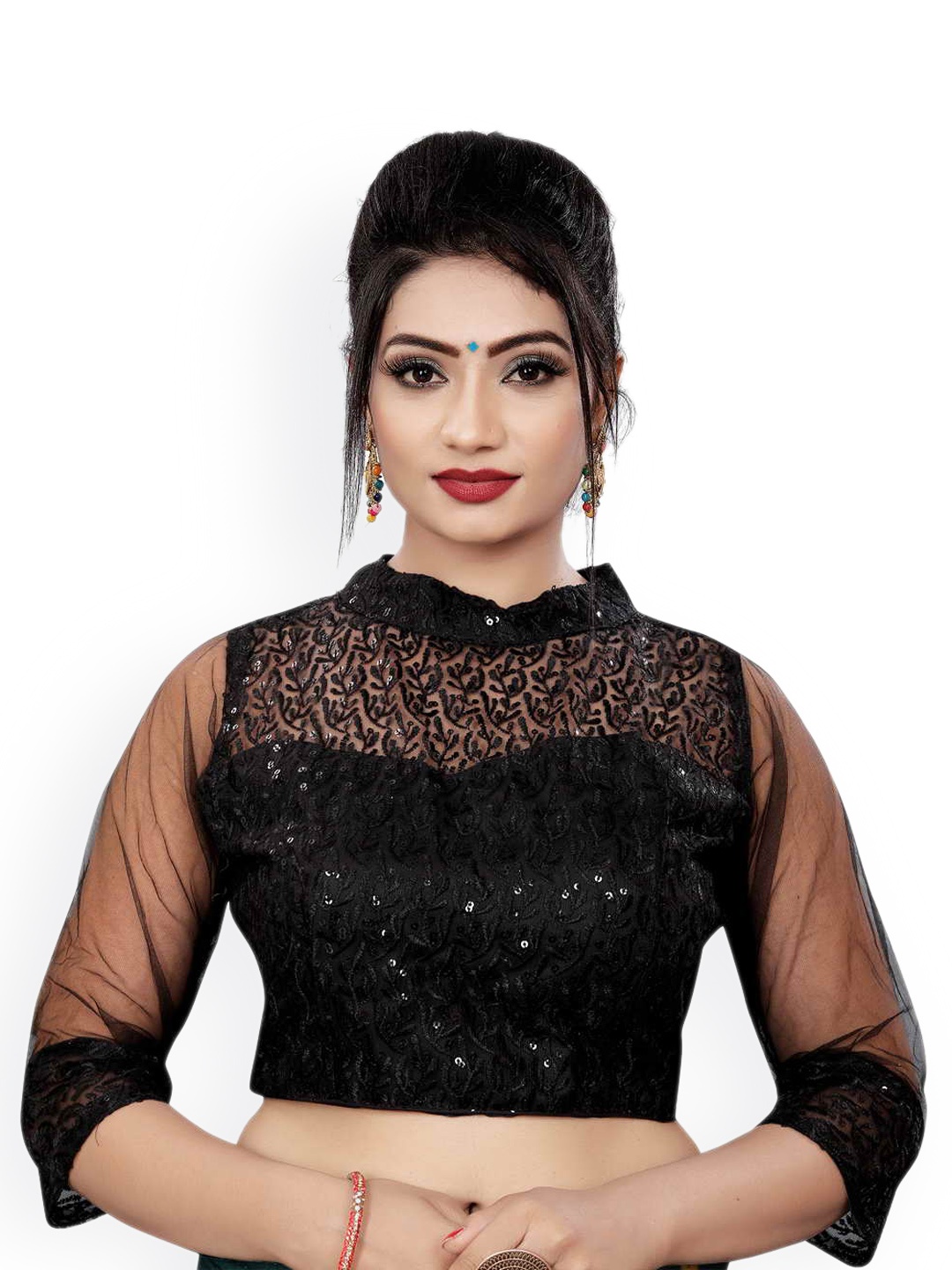 

HIMRISE Embroidered Cotton Saree Blouse, Black