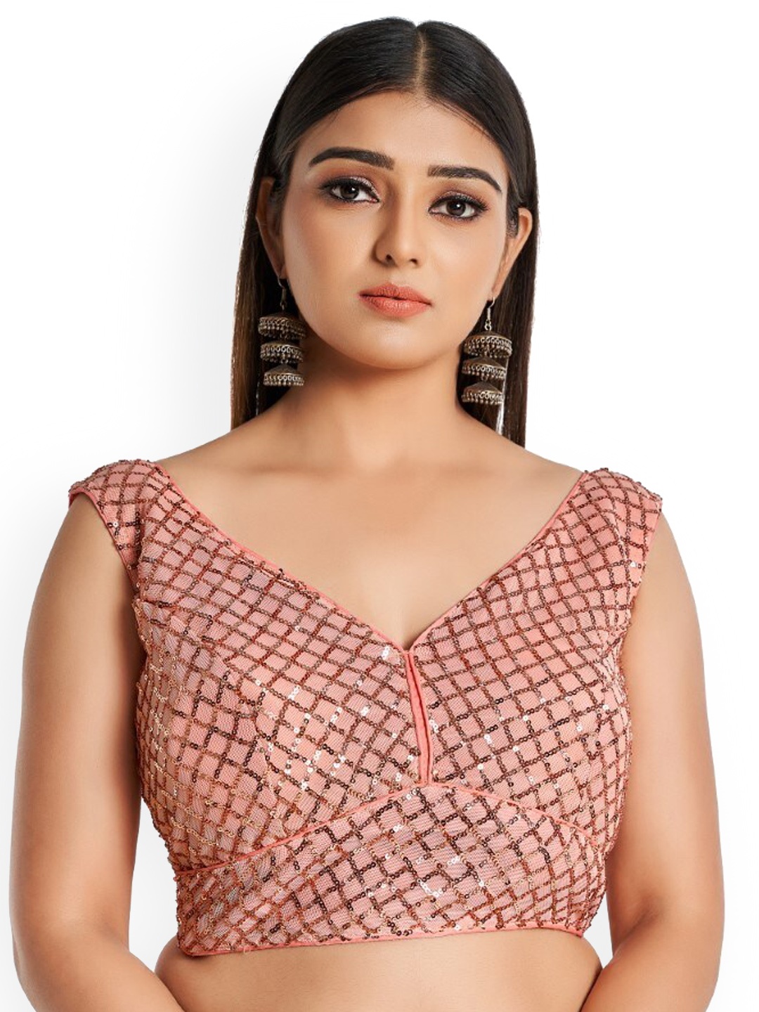 

HIMRISE Embellished Saree Blouse, Peach