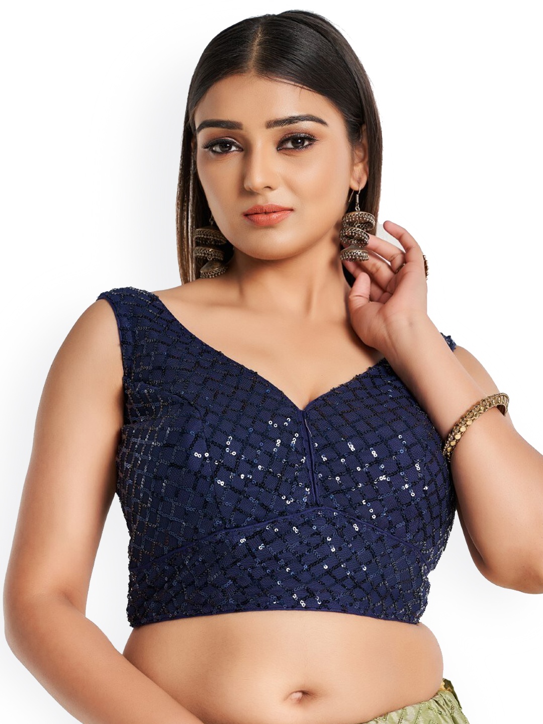 

HIMRISE Women Embellished Self Design Sleeveless Saree Blouse, Blue