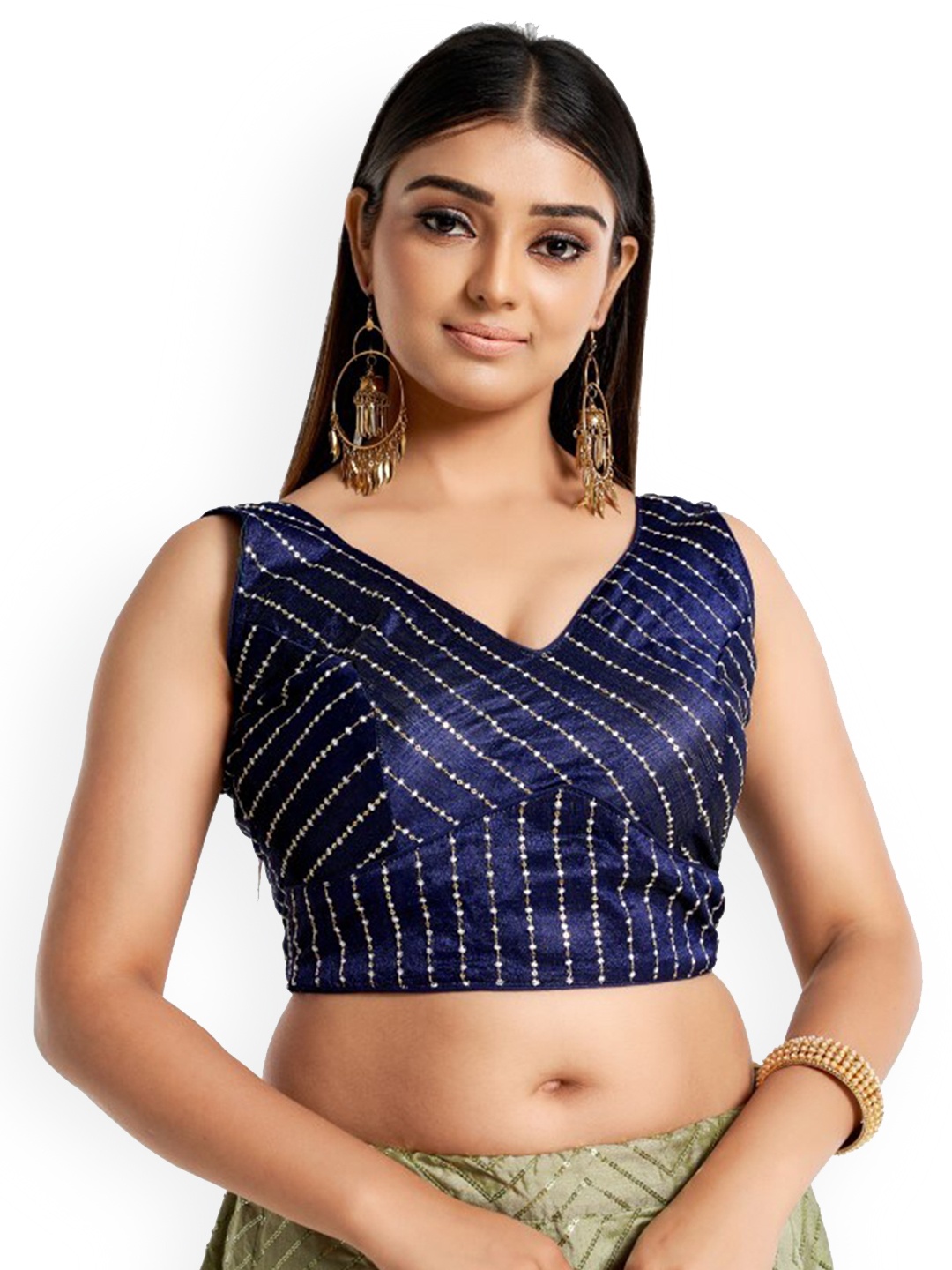 

HIMRISE Plus Size Embroidered Silk Saree Blouse, Blue