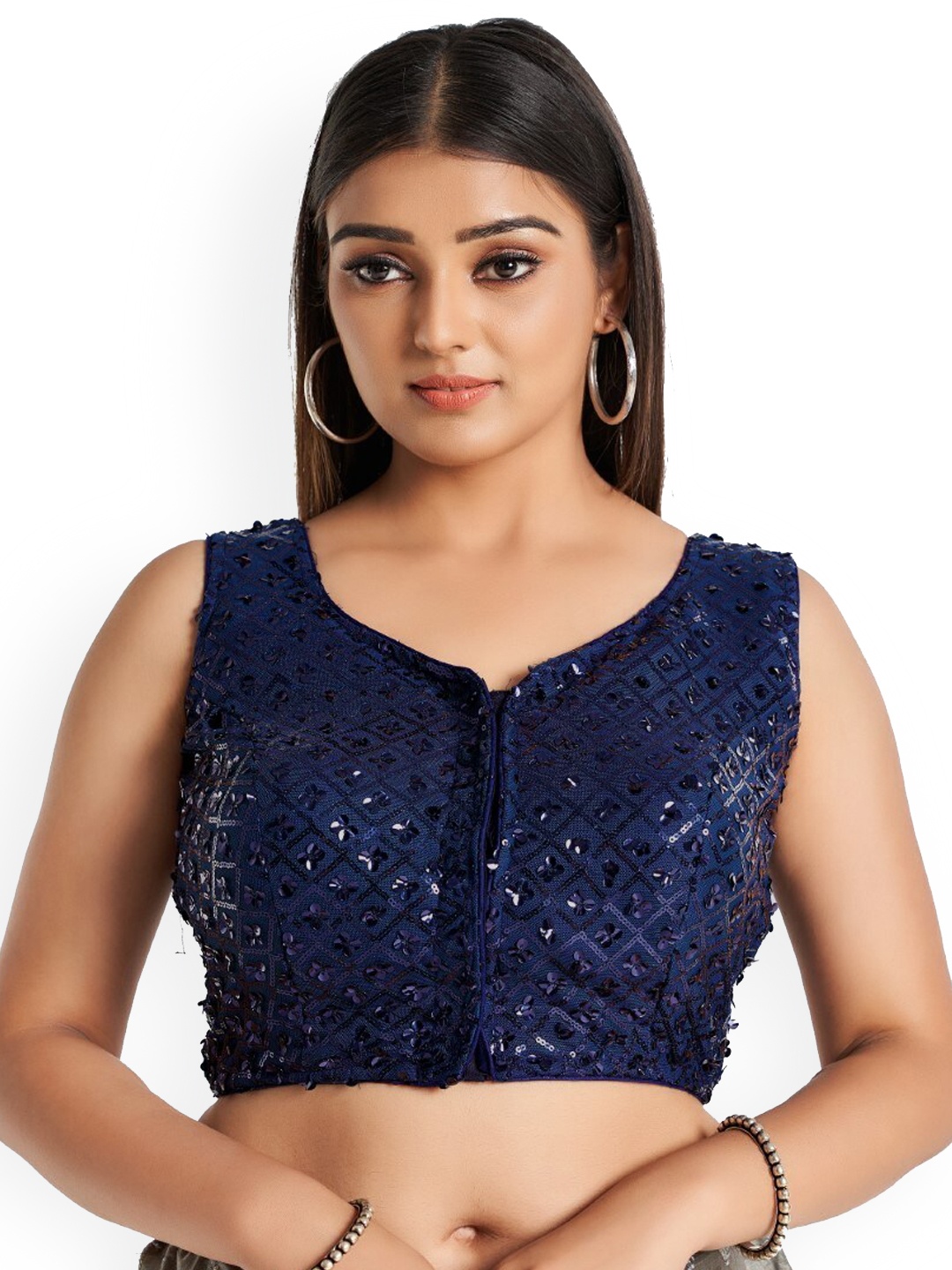 

HIMRISE Self Design Cotton Saree Blouse, Blue