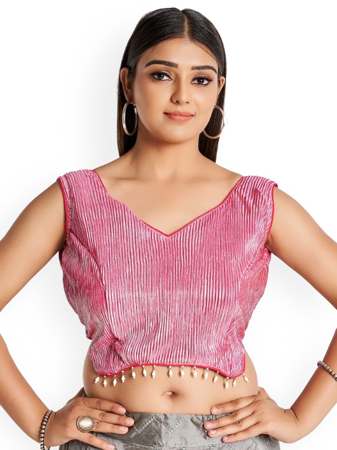 

HIMRISE Embriodered Silk Saree Blouse, Pink