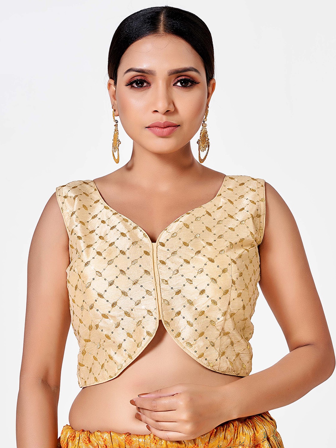 

HIMRISE Embroidered Cotton Saree Blouse, Gold