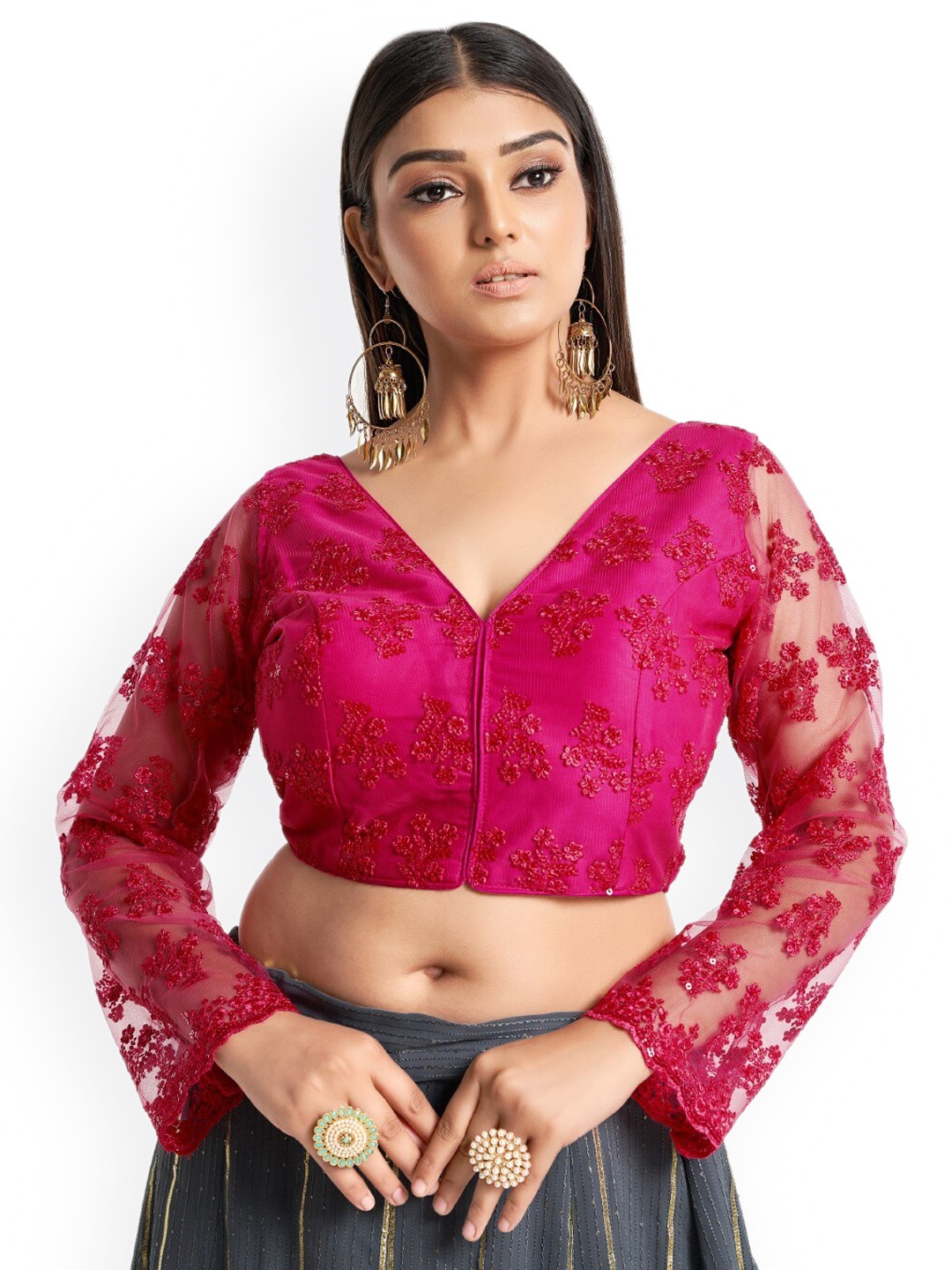

HIMRISE Embroidery Cotton Saree Blouse, Pink