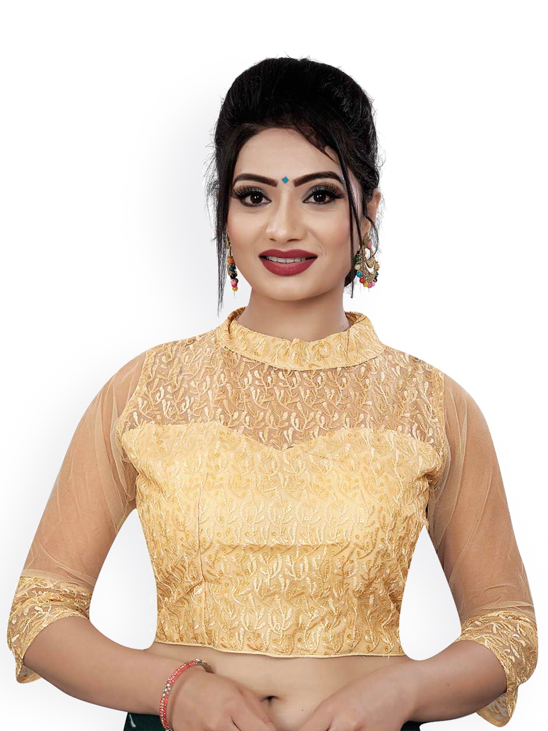 

HIMRISE Embroidered Cotton Saree Blouse, Gold