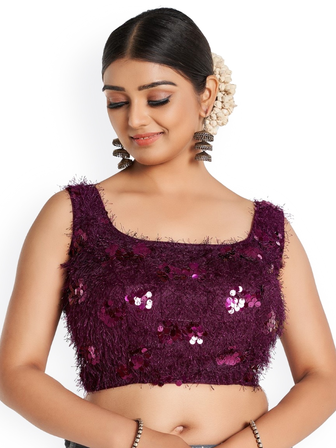 

HIMRISE Embellished Cotton Saree Blouse, Purple