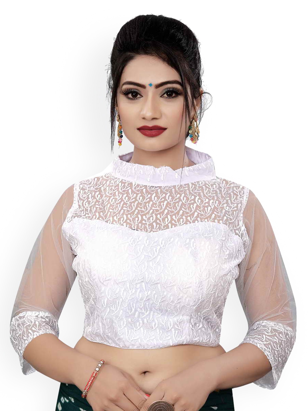 

HIMRISE Embroidered Cotton Saree Blouse, White
