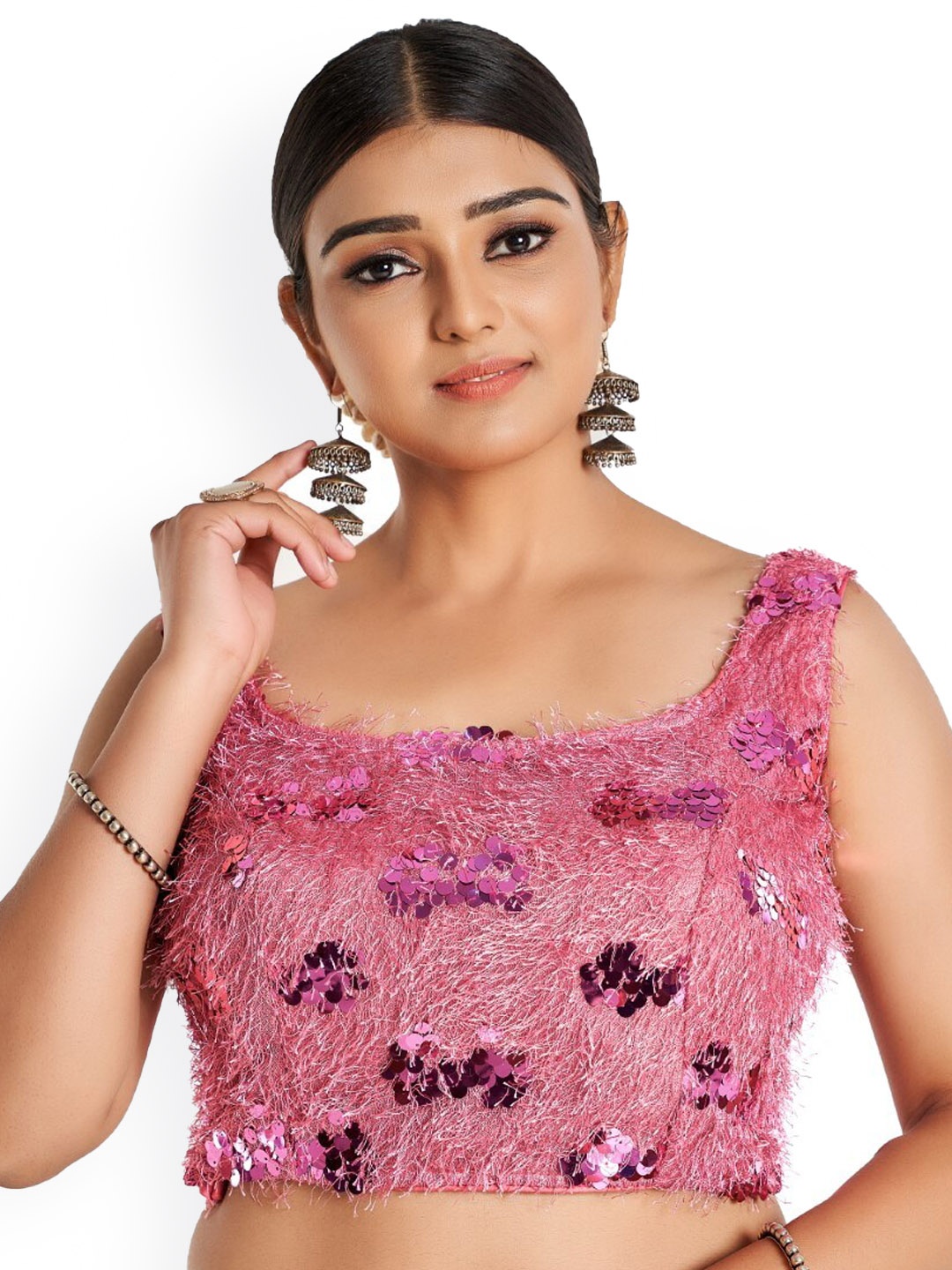 

HIMRISE Embellished Cotton Saree Blouse, Pink