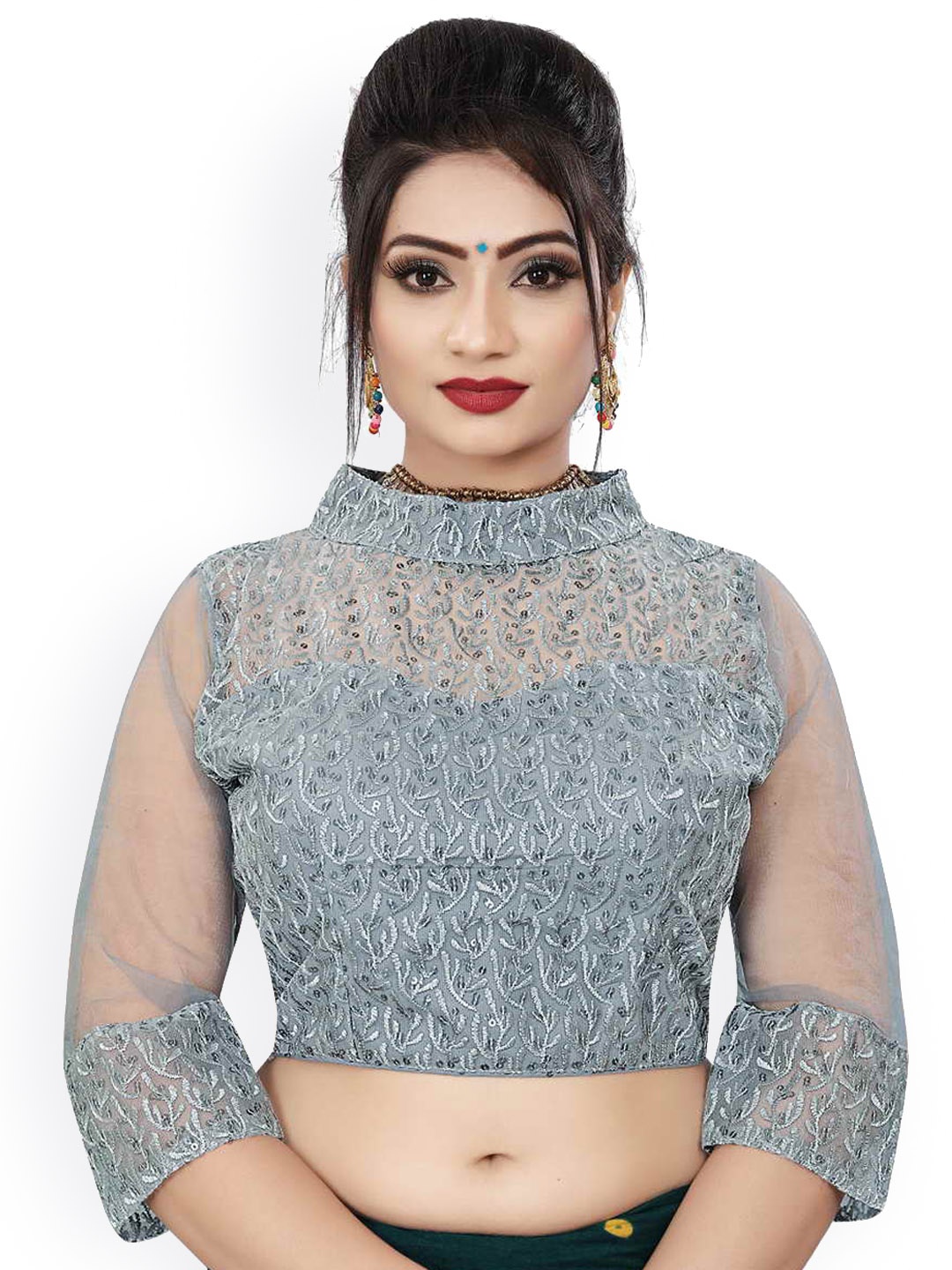 

HIMRISE Embriodered Silk Saree Blouse, Grey