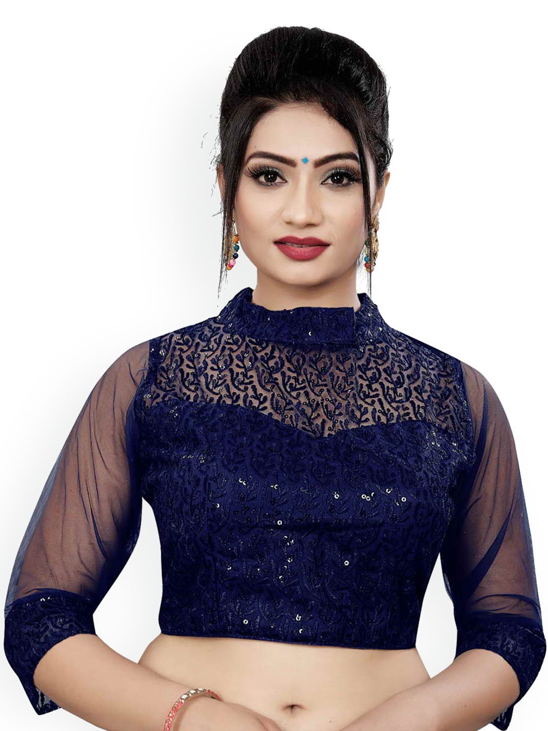 

HIMRISE Embroidered Cotton Saree Blouse, Navy blue