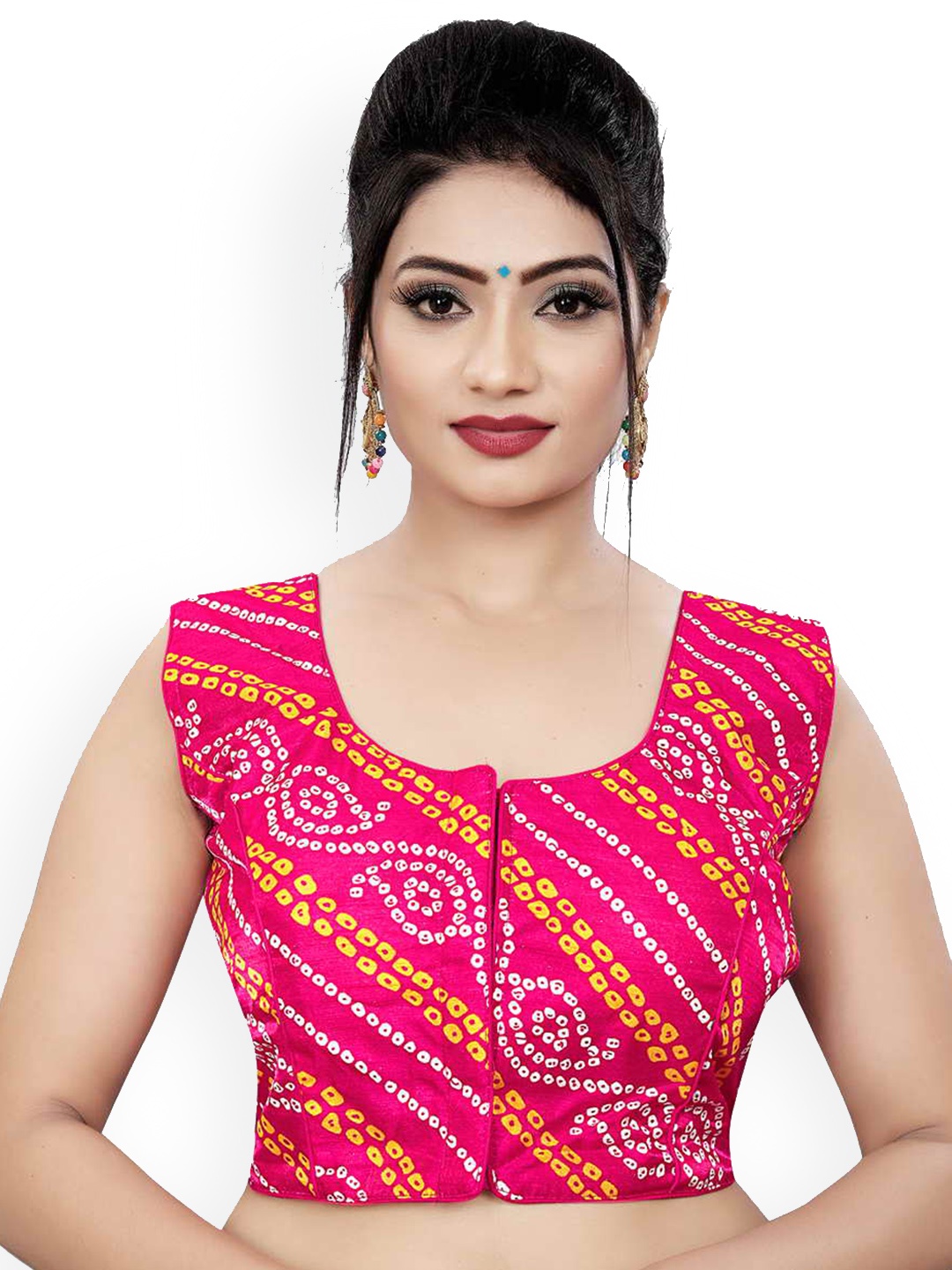 

HIMRISE Geometric Printed Sleeveless Saree Blouse, Pink