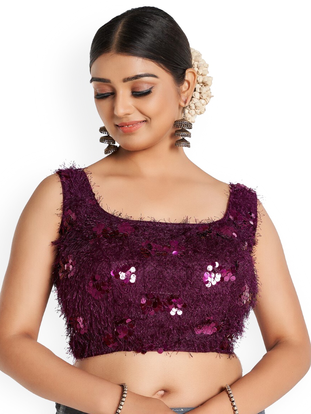 

HIMRISE Embellished Cotton Saree Blouse, Purple