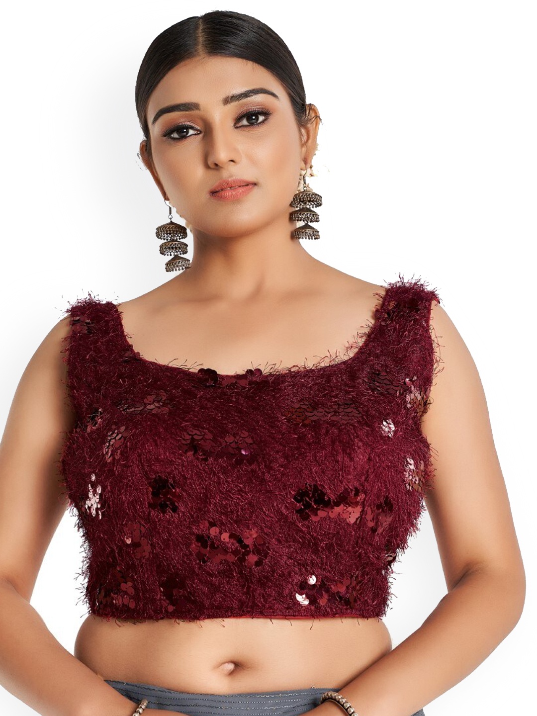 

HIMRISE Embellished Cotton Saree Blouse, Maroon
